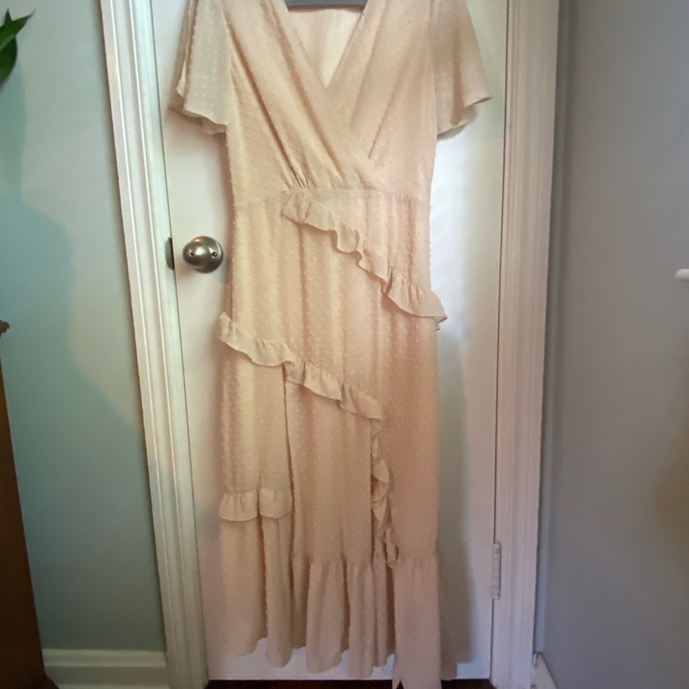 Lulus Swiss Dot Ruffle Cream Dress